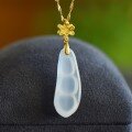 wholesale 925 Silver with Certificate, New Chinese Style White Chalcedony Lucky Bean Pendant, Enamel Chinese Knot Inlaid with Agate Pendant Necklace for Women-0-1