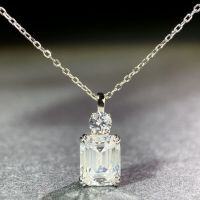 wholesale S925 Sterling Silver Rock Sugar Necklace for Women with Zircon Gemstone Colored Gem Choker Chain Emerald Cut High Carbon Diamond Pendant Set-White Diamond-XL100 925 Silver