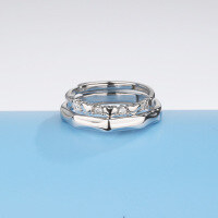 wholesale S925 Sterling Silver Niche-Designed Openable Diamond Heart Couple Rings for Men and Women, Valentine's Gift-couple rings