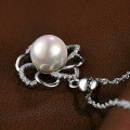 wholesale S925 Sterling Silver Korean-style Romantic Vintage Luxury Zircon Necklace for Women with Pearl Flower Pendant Collarbone Chain-0-2