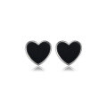 wholesale S925 Sterling Silver Black Agate Heart Stud Earrings, Heart Shape Sweet Fashion Commuting Daily Versatile Earrings-0-0