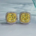 wholesale S925 Silver 8*8 Fat Square Yellow Diamond High Carbon Diamond Earrings for Foreign Trade Europe and America Cross-Border Platinum Ear-0-3
