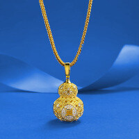 wholesale S925 Silver Hollowed-Out Gourd Pendant with Ingot Pattern, Diamond Accents, and Rope Attachment in Ancient Chinese Style – Zhuozhifan Jewelry-N509 Gourd Pendant with Rope 925 Silver