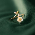 wholesale 925 Sterling Silver Daisy Bee Shell Ring for Women, Korean Style Unique Niche Design Jewelry R00079-0-0