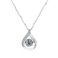 925 Silver Cross-Border Moissanite Necklace, 1 Carat Jumping Heart Pendant with Colorful Moving Waterdrop Moissanite-0-4