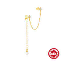 wholesale S925 Sterling Silver Tassel Marquise Diamond Stud Earrings, Pearl Star Ear Cuffs-Single gold #4&gt;925 silver