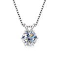 S925 Sterling Silver Moissanite Pendant Necklace, Classic Rabbit Ear Six-Prong Collar Chain-0-4