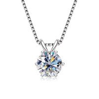 S925 Sterling Silver Moissanite Pendant Necklace, Classic Rabbit Ear Six-Prong Collar Chain-Zircon + Box Necklace (White Gold)  1ct