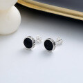 wholesale S925 Sterling Silver Minimalist Black Round Stud Earrings, Korean Style Compact and Versatile Trendy Unisex Ear Accessories-0-1