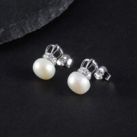 wholesale S925 Sterling Silver New 9mm Natural Freshwater Pearl Earrings for Women, Fashionable and Luxurious Elegant Ear Studs-Natural Freshwater Pearl Earrings 925 Silver