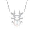 wholesale S925 Sterling Silver Reindeer Antler Pearl Necklace Fashionable and Unique Micro-set Natural Pearl Korean Style Versatile Collarbone Chain-0-4