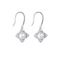wholesale S925 Sterling Silver Long Elegant Natural Freshwater Pearl Four-Leaf Clover Earrings for Women, Minimalist Luxury High-End Earrings-0-4