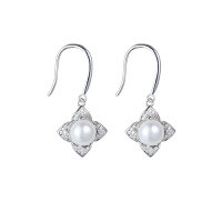 wholesale S925 Sterling Silver Long Elegant Natural Freshwater Pearl Four-Leaf Clover Earrings for Women, Minimalist Luxury High-End Earrings-ES012260 925 silver