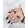 wholesale S925 Sterling Silver Vintage Distressed Hollow-Out Textured Open Adjustable Ring for Women, Korean Version INS Indie Minimalist Style-0-2