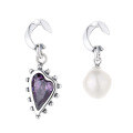 wholesale S925 Sterling Silver Asymmetric Unique Heart Purple Zircon Pearl Ear Studs French Chic Style Light Luxury Earrings-0-4