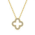 14K Gold Plated 925 Sterling Silver Full Pavé Moissanite Four-Leaf Clover Pendant Necklace-0-3