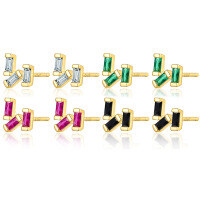 wholesale S925 Sterling Silver Geometric Zircon Stud Earrings, High-End Ins Style Minimalist Earrings for Daily Wear-White Gold-Black Diamond 925 Silver