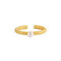 wholesale S925 sterling silver ring for women with niche original design, ins minimalist style, textured stripes, and inlaid pearls-0-6