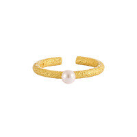 wholesale S925 sterling silver ring for women with niche original design, ins minimalist style, textured stripes, and inlaid pearls-18K gold + swimming [No. 14/adjustable] > opening adjustable