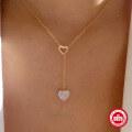 wholesale S925 Sterling Silver Y-Shape Double Heart Pendant Collarbone Necklace with Inlaid Crystals-0-2