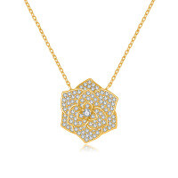 wholesale 925 Silver High Version Bojia Necklace for Women, Intricately Carved Flower Design with Moissanite, Cross-Border Collarbone Chain, European and American Style Ins Pendant-Silver inlaid with zircon--gold