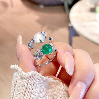 wholesale S925 Sterling Silver Chinese Style Koi Jasper Ring for Women, Ins Niche Design, Luxe and Elegant Adjustable Open Ring for Best Friends-Chinese Style Koi Ring [White Chalcedony] &gt;JZ016391