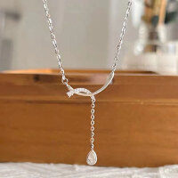 wholesale S925 Sterling Silver Drop-shaped Tassel Necklace for Women, Minimalist and Chic Summer Collarbone Chain-S925 pure silver (40+5CM)