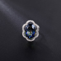 wholesale S925 sterling silver 91ct large gemstone ring with floral design, inlaid with colored crystals, TikTok new trendy style-Fancy Blue Plated Crystal Ring>US Size 10