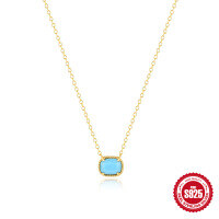 wholesale S925 Sterling Silver geometric square turquoise pendant necklace, cross-border hot seller, unique and versatile style-Gold 925 silver