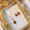 wholesale Sterling Silver Garnet Necklace and Stud Earrings Set January Birthstone Gift for Women Light Luxury Jewelry-0-1