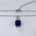 wholesale 925 Silver with 10*10mm Royal Blue Sugar Loaf Cut Pendant Necklace for Women, Collarbone Chain by Zhuozhifan New Collection-0-2