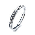 wholesale S925 Sterling Silver Trendy Double Cross Retro Hollow-Out Twist Adjustable Ring Unisex-0-4