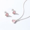 wholesale S925 Silver Japanese Light Luxury Small Ginkgo Geometric Pink Shell Necklace for Women, Minimalist Retro Style Necklace Wholesale-0-3