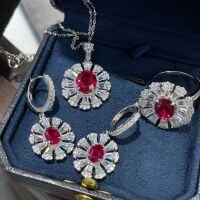 18K Gold 3ct Pigeon Blood Ruby Jewelry Set-Three-piece set  US size 5