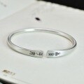 wholesale 999 Silver Open-Ended Small Seal Script "Peace and Joy" Bracelet for Women, Thin Retro Chinese Style Solid Bangle for Students-0-3