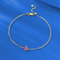 wholesale S925 Silver, 2mm Red Diamond Four-Leaf Clover Bracelet in Gold Tone, Exquisitely Dainty, Hot-Selling in Live Streams, Cross-Border-0-0