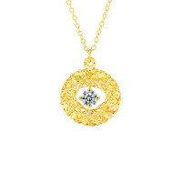 S925 Silver Dreamcatcher Wreath Necklace with Moissanite Pendant-Golden color  30-point moissanite