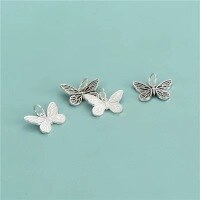 wholesale S925 Sterling Silver Butterfly Pendant Accessories DIY Handmade Beading Braided Cord Bracelet Necklace Ornament Material Kit-One black butterfly (15.5*10.9 mm)