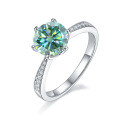 wholesale S925 Silver Green Moissanite 1 Carat Dynamic Ring with GRA Certificate, Light Luxury Fashion Gemstone Ring-0-0