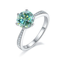 wholesale S925 Silver Green Moissanite 1 Carat Dynamic Ring with GRA Certificate, Light Luxury Fashion Gemstone Ring-1 carat Moissanite green diamond  US size 7