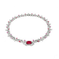 wholesale Metal: 925 Silver Gold Plated Pendant Chain with High Carbon Diamond and GRC Lab-Grown Ruby, Liu Yifei Same Style Accessory Necklace for Women-GRC Cultured Ruby-Pigeon Blood Red 925 Silver