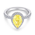 wholesale 925 Sterling Silver Waterdrop Zircon Euro-American Cross-Border Fashion Yellow Diamond High-Carbon Diamond Ring, Colorfast Wholesale-0-29