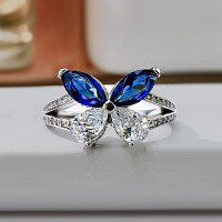 wholesale S925 Silver with Diamond Butterfly Ring for Women, Zhuo Zhifan New Edition,-Blue and White Diamond No. 8