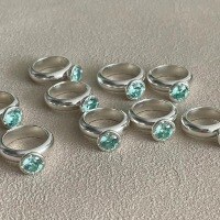 wholesale S925 Sterling Silver Hemisphere Mint Green Diamond Ring for Women, Handmade Hammered Texture Small Batch Design High-End Paraiba Diamond Ring-Silver US 8 (Hong Kong 16-18)