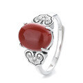 wholesale S925 Sterling Silver Vintage Antique Red Agate Ruyi Pattern Open Ring with Classic Elegance-0-4