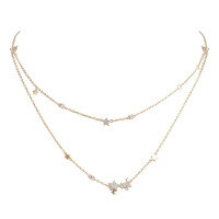 wholesale S925 silver gold-plated zirconia sparkling double-layer collarbone chain, 22 new arrival, can be worn as a bracelet-Double-layer zircon star clavicle necklace (can be made into a bracelet)  925 silver