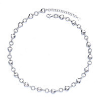 wholesale S925 Sterling Silver Trendy Bohemian Style Handmade Linked Heart Necklace Women's Minimalist Design Collarbone Chain-120L/approximately 16.2g 925 silver