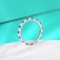 wholesale S925 Silver minimalist and fashionable blue eternity ring with full pave diamonds and colorful zirconia, lightweight luxury and unique design-0-2