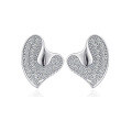wholesale 925 Sterling Silver Asymmetric Diamond-Encrusted Heart Stud Earrings for Women, European and American Minimalist Niche Design Sweet Full Diamond Heart-shaped Ear Accessories-0-4