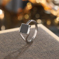 wholesale S925 Sterling Silver Geometric Black Resin Ring, Korean and Japanese Style, Niche Design, Light Luxury Openable Ring for Cross-Border Drop Shipping-0-0